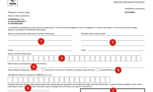 Formularz zgody na obciążanie rachunku bankowego w drodze Polecenia Zapłaty. Dokument ten jest podstawą do automatycznego pobierania środków.