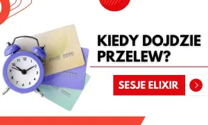 Budzik i karty płatnicze obok napisu "Kiedy dojdzie przelew?". Sprawdź sesje ELIXIR dla przelewów wychodzących PKO BP.