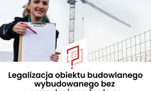 Kobieta z notatkami i długopisem na budowie. Pomoc w legalizacji obiektu budowlanego wybudowanego bez pozwolenia na budowę.