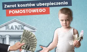 Chłopiec z pieniędzmi w ręku patrzy na bank, gdzie ręka oferuje zwrot kosztów ubezpieczenia pomostowego.