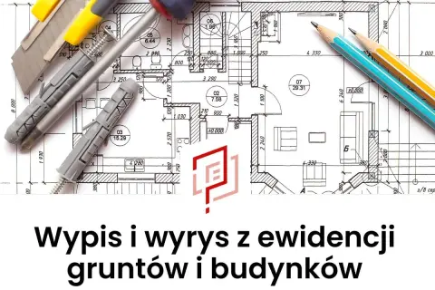 Jak wygląda wypis z rejestru gruntów: rysunek techniczny z narzędziami budowlanymi i ołówkami.