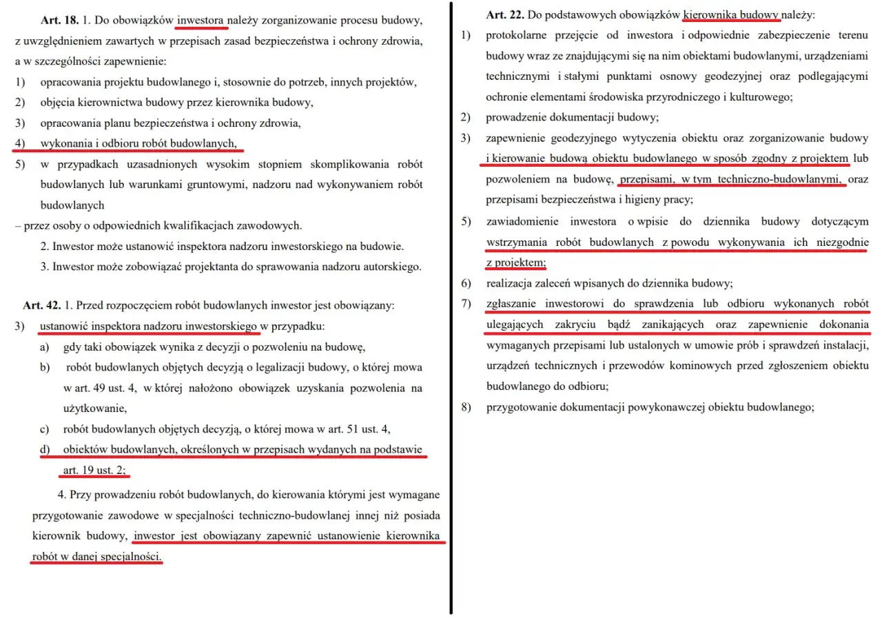 Przykładowe wpisy do dziennika budowy: obowiązki inwestora i kierownika budowy, nadz&oacute;r, wykonanie i odbi&oacute;r rob&oacute;t budowlanych.