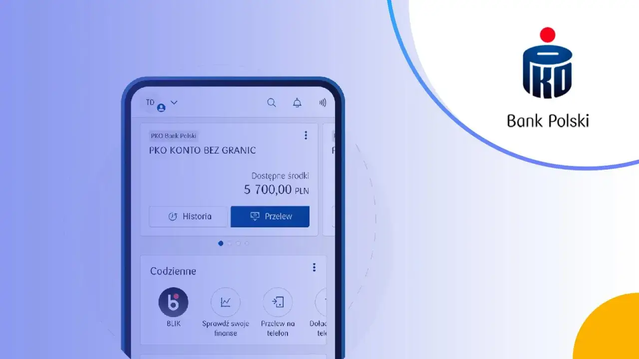 PKO BP oferuje autooszczędzanie. Na ekranie telefonu widać aplikację PKO Bank Polski z saldem 5 700 PLN.